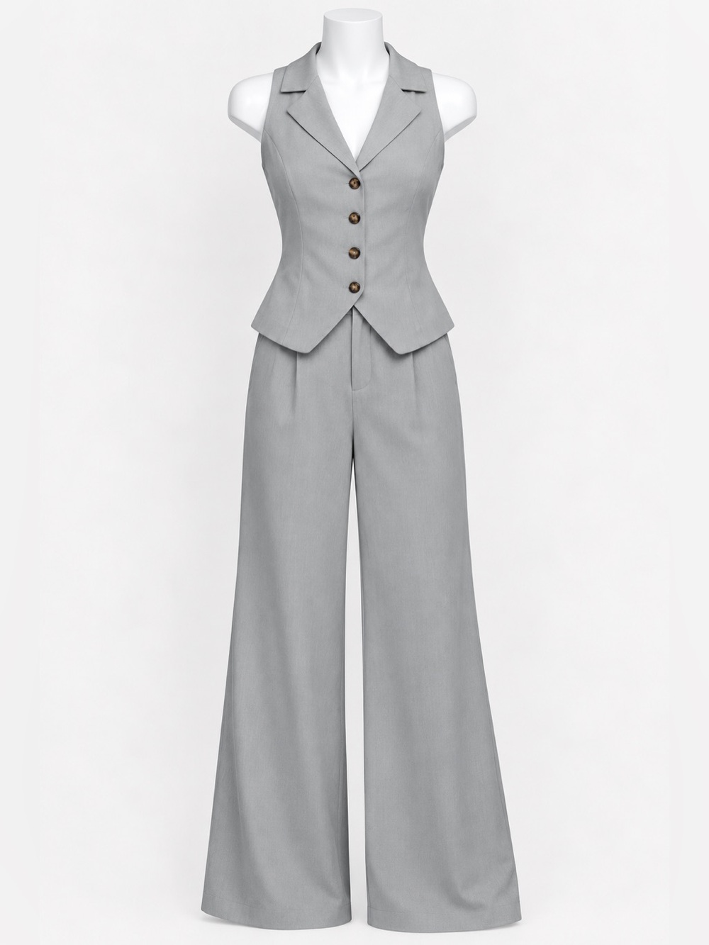 Women’s 2 Piece Vest & Wide Leg Pants Suit Set Gray Size M